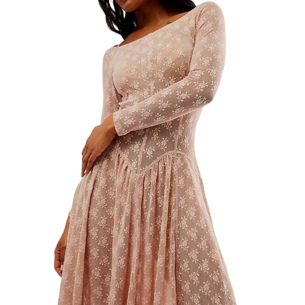 Intimately Free People Dial‎ For Drama Slip Dress XS Pink Floral Lace Fairycore